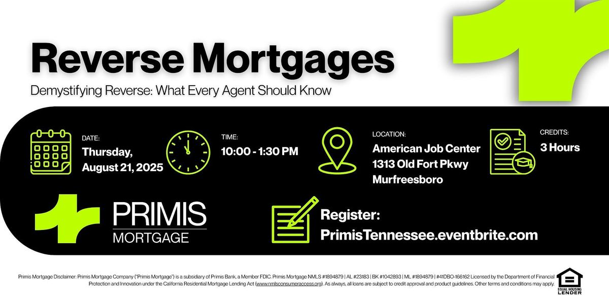 CE Class - Reverse Mortgage for PURCHASE, 21 August | Event in Murfreesboro | AllEvents