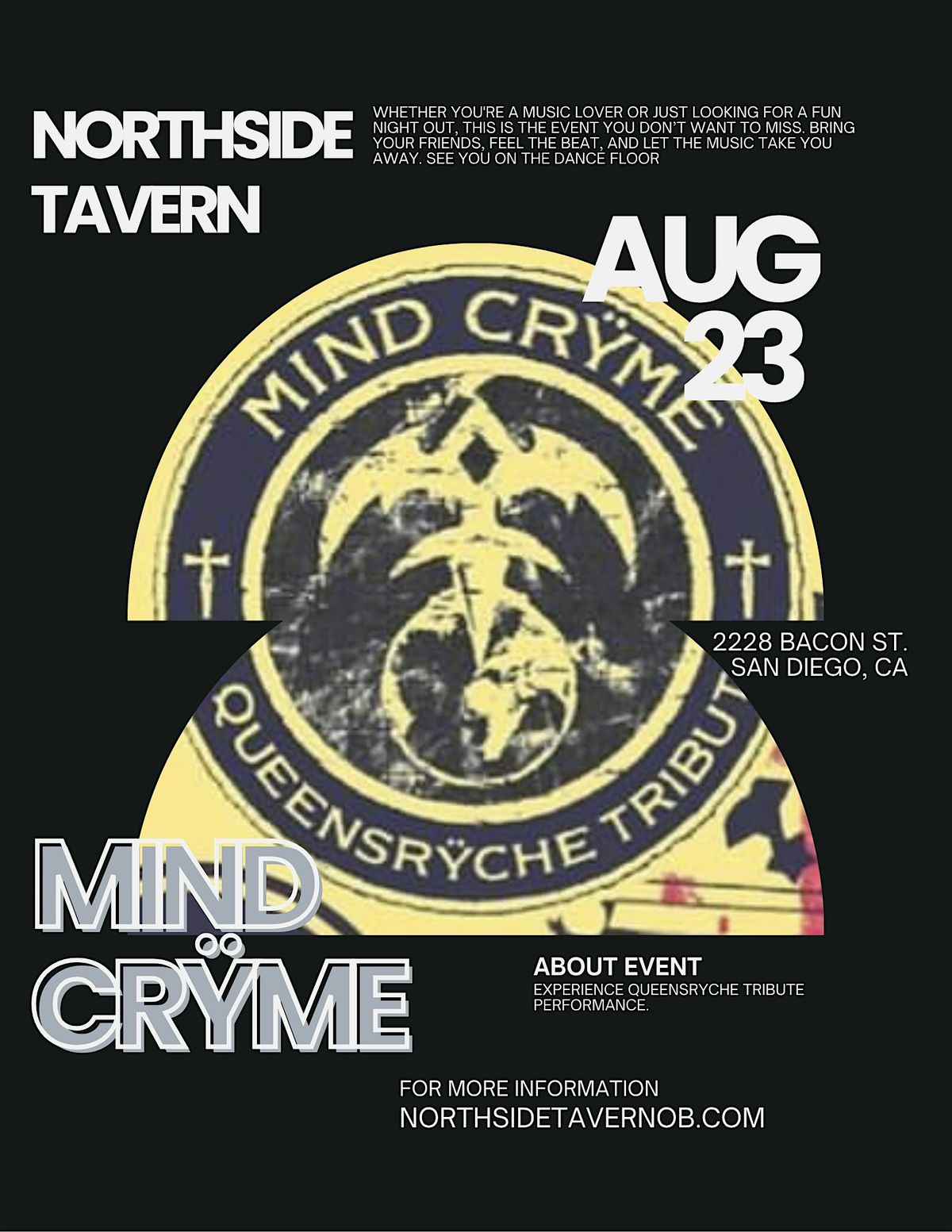 Mind Crÿme : A Queensrÿche Tribute Performance @ Northside Tavern, 23 August | Event in San Diego | AllEvents