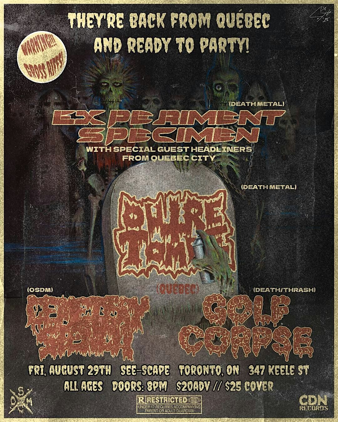 Outre-Tombe, Experiment Specimen, Cemetery Stench, Golf Corpse, 29 August | Event in Toronto | AllEvents
