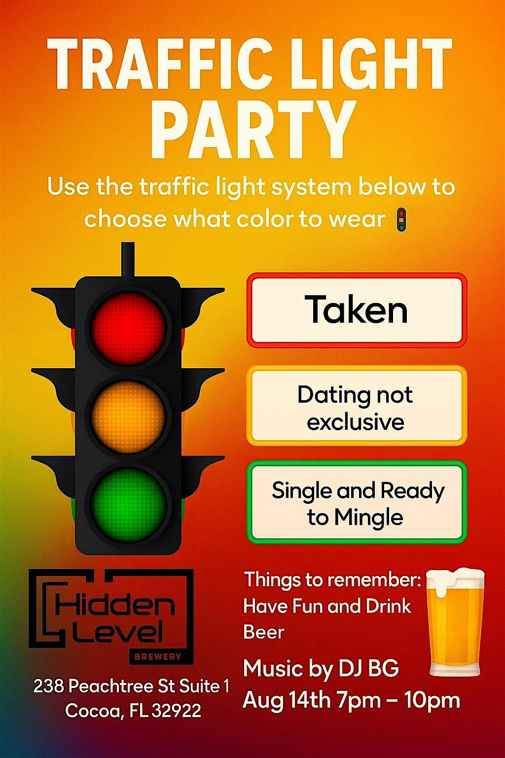 Traffic Light Party Social Mixer, 14 August | Event in Cocoa | AllEvents