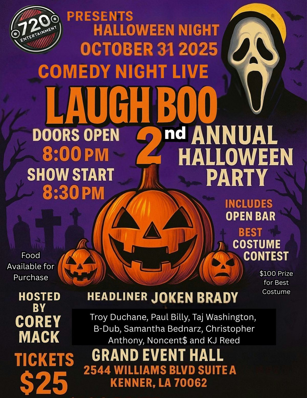 720 Presents Comedy Night Live: Laugh Boo 2nd Annual Halloween Party, 31 October | Event in Kenner | AllEvents