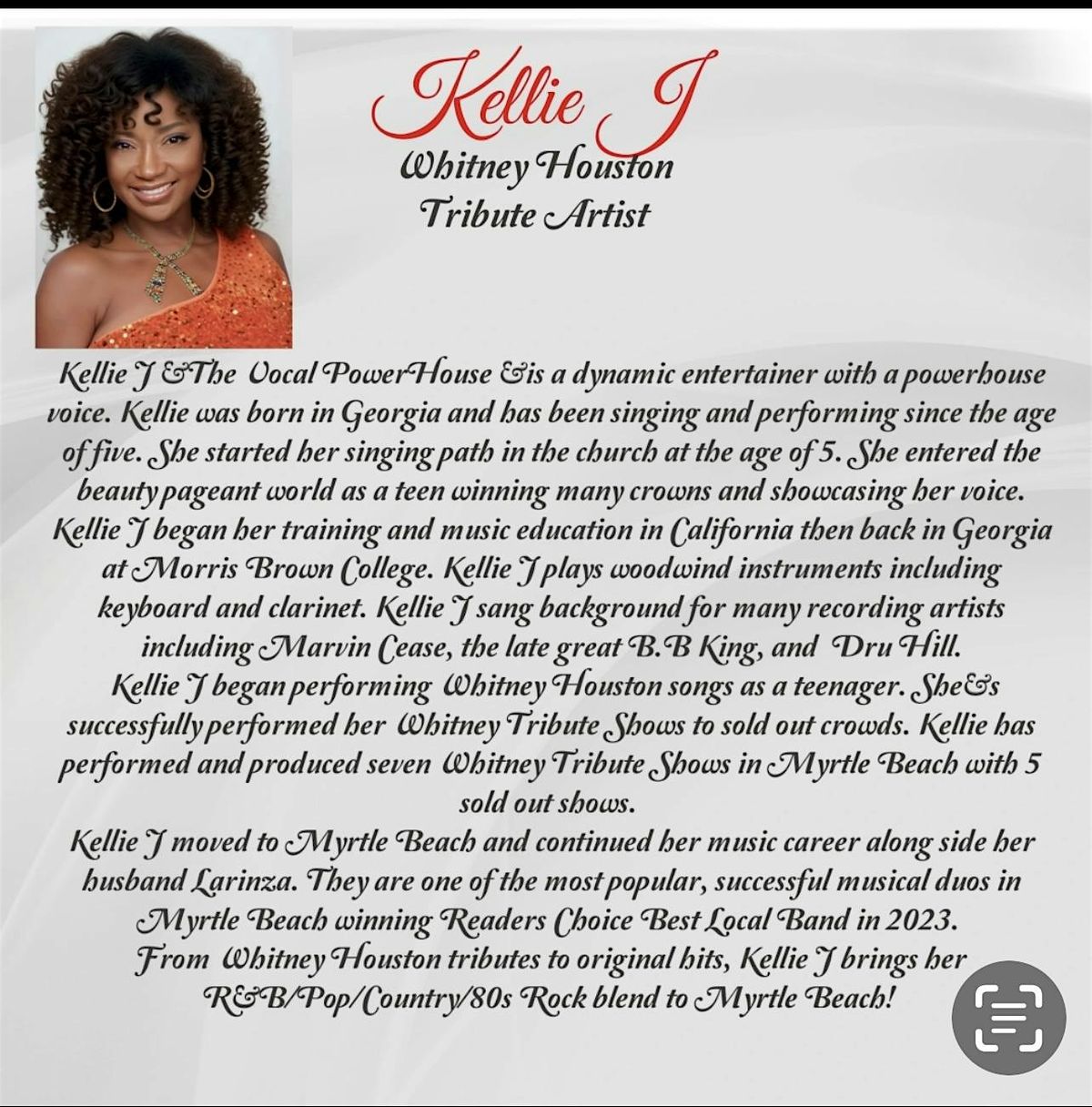 Kellie J Presents Whitney Tribute Show, 13 December | Event in Myrtle Beach | AllEvents