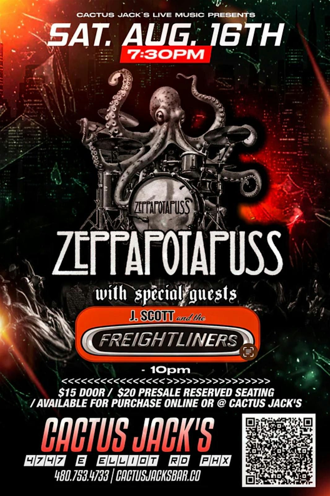 Zeppapotapuss LIVE W/ J and the Freightliners Sat Aug 6th @ Cactus Jacks, 16 August | Event in Phoenix | AllEvents