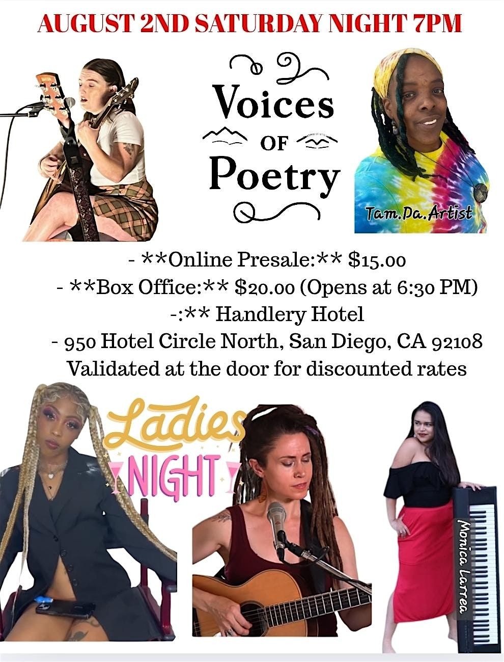 VOICES of POETRY  Ladies Night Show, 2 August | Event in San Diego | AllEvents