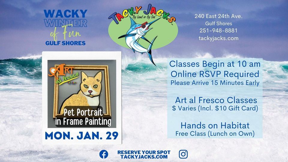Winter of Fun Framed Pet Portrait Painting, Tacky Jack's Gulf Shores