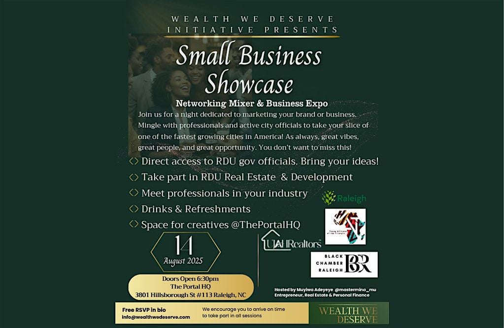 Small Business Showcase - Presented by Wealth We Deserve, 14 August | Event in Raleigh | AllEvents