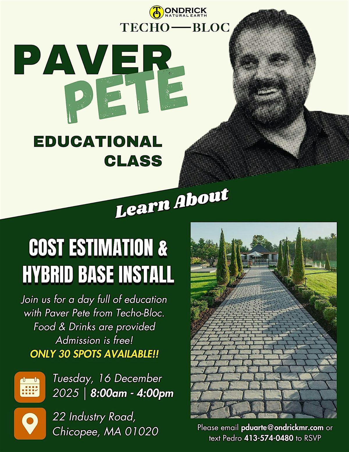 Paver Pete - Cost Estimation & Hybrid Base Installation Class, 16 December | Event in Chicopee | AllEvents