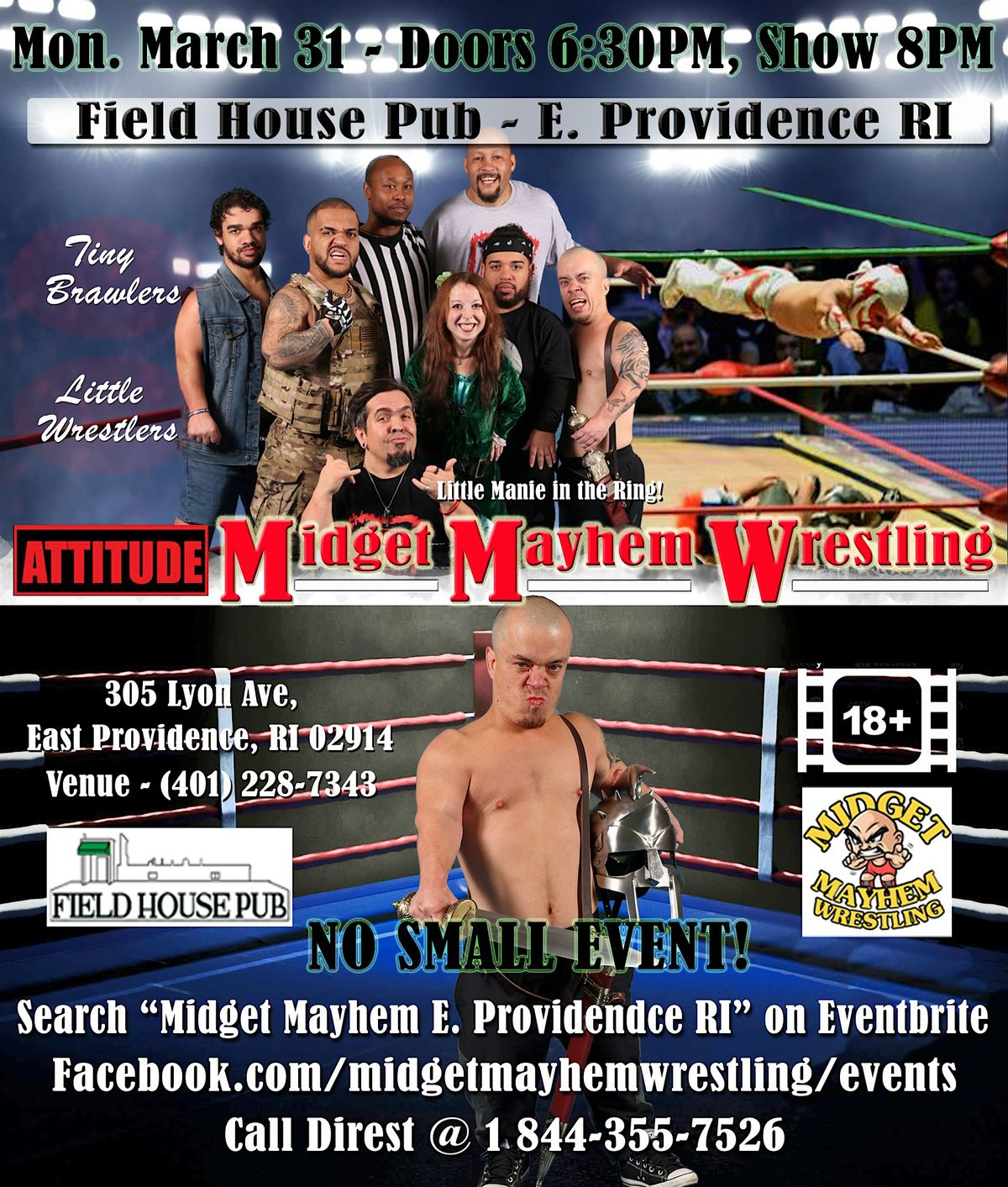Midget Mayhem Wrestling with Attitude Goes Wild! East Providence RI 18+, 18 June | Event in East Providence