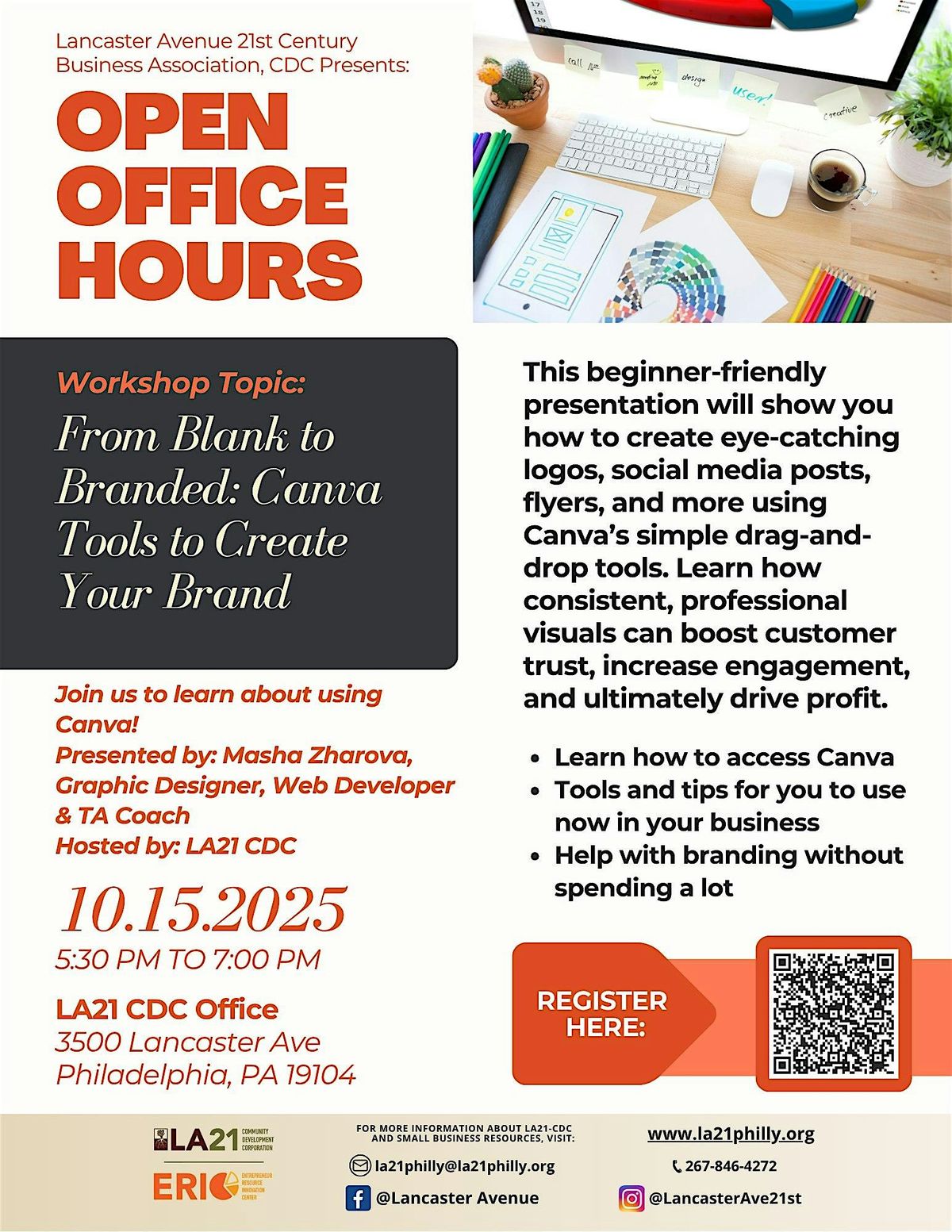 From Blank to Branded: Learn Canva Basics - Open Office Hours Series, 15 October | Event in Philadelphia | AllEvents