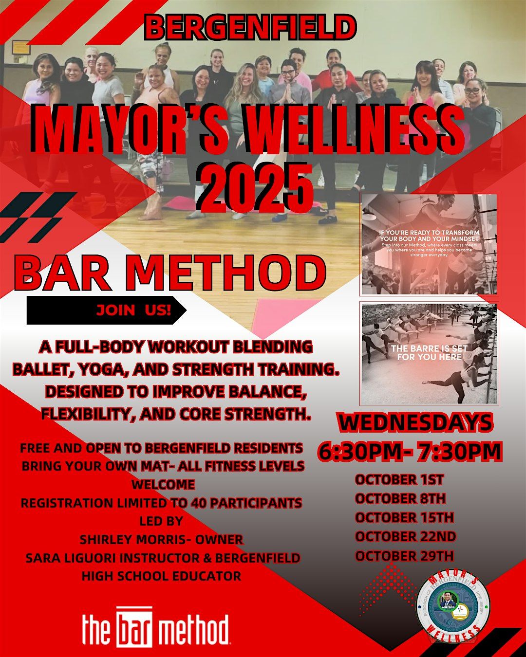 Mayor's Wellness Program Presents- The Bar Method Week 5, 29 October | Event in Bergenfield | AllEvents