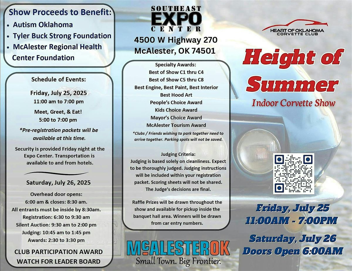 Height of Summer Indoor Corvette Show, 25 July | Event in McAlester | AllEvents