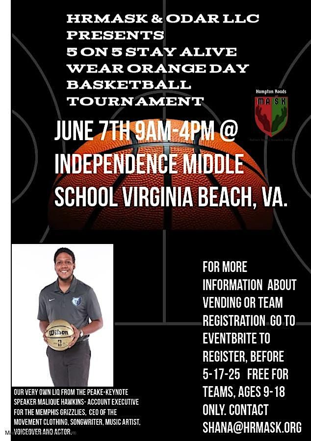 HRMASK &ODAR WEAR ORANGE BASKETBALL TOURNAMENT, 7 June | Event in Virginia Beach | AllEvents