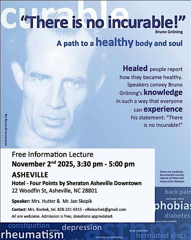 Bruno Groening Circle of Friends - Free Information Lecture, 2 November | Event in Asheville | AllEvents