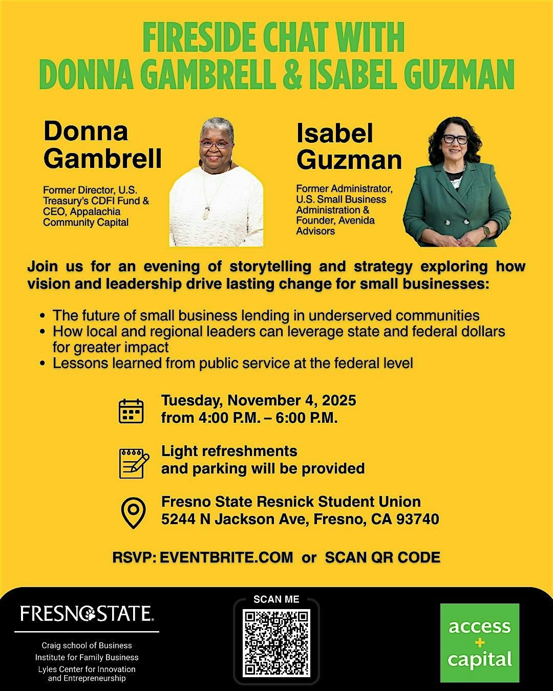 Fireside Chat with Donna Gambrell & Isabel Guzman, 4 November | Event in Fresno | AllEvents