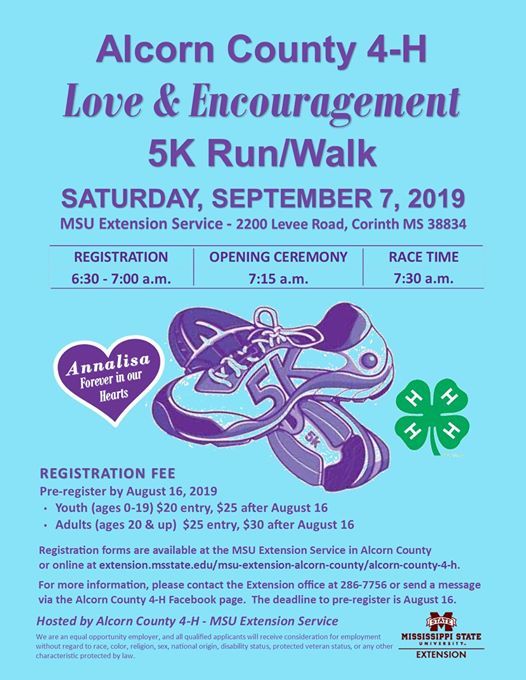 Alcorn County 4 H Love Encouragement 5k Run Walk At Alcorn