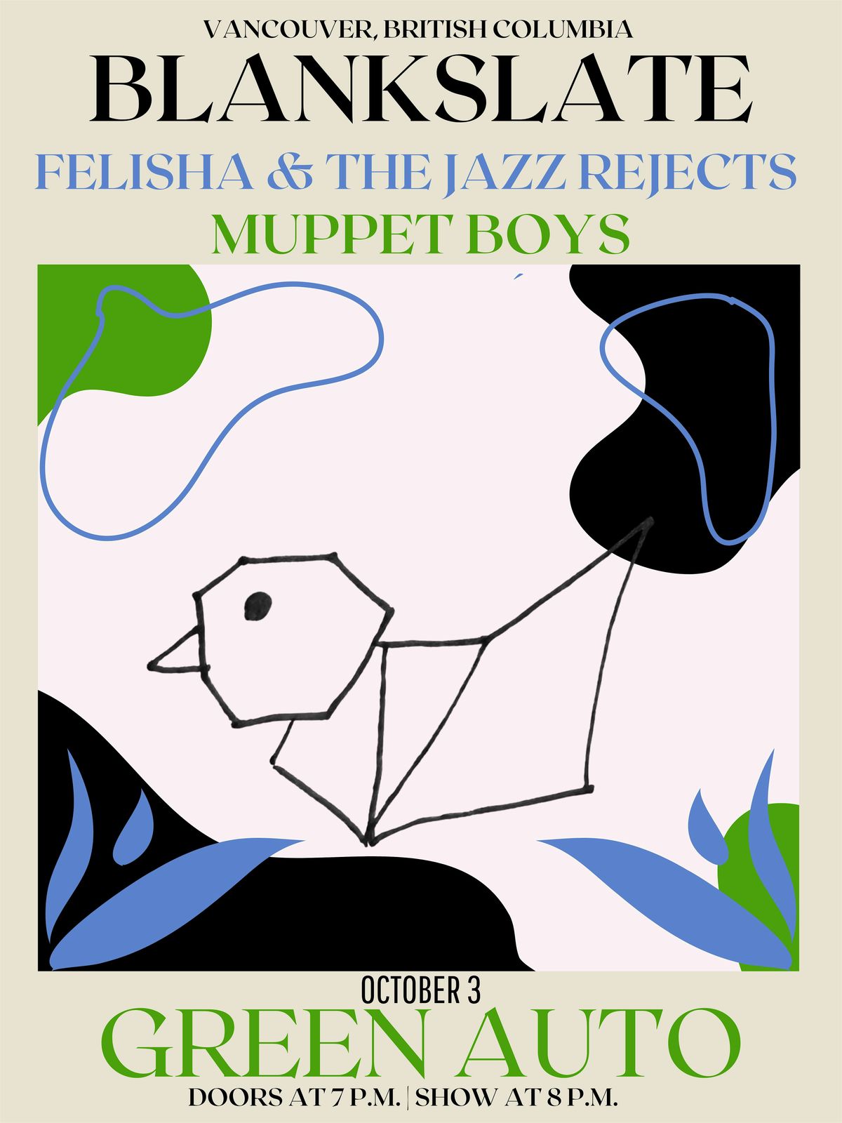 Blankslate, Felisha & the Jazz Rejects, Muppet Boys, 3 October | Event in Vancouver | AllEvents