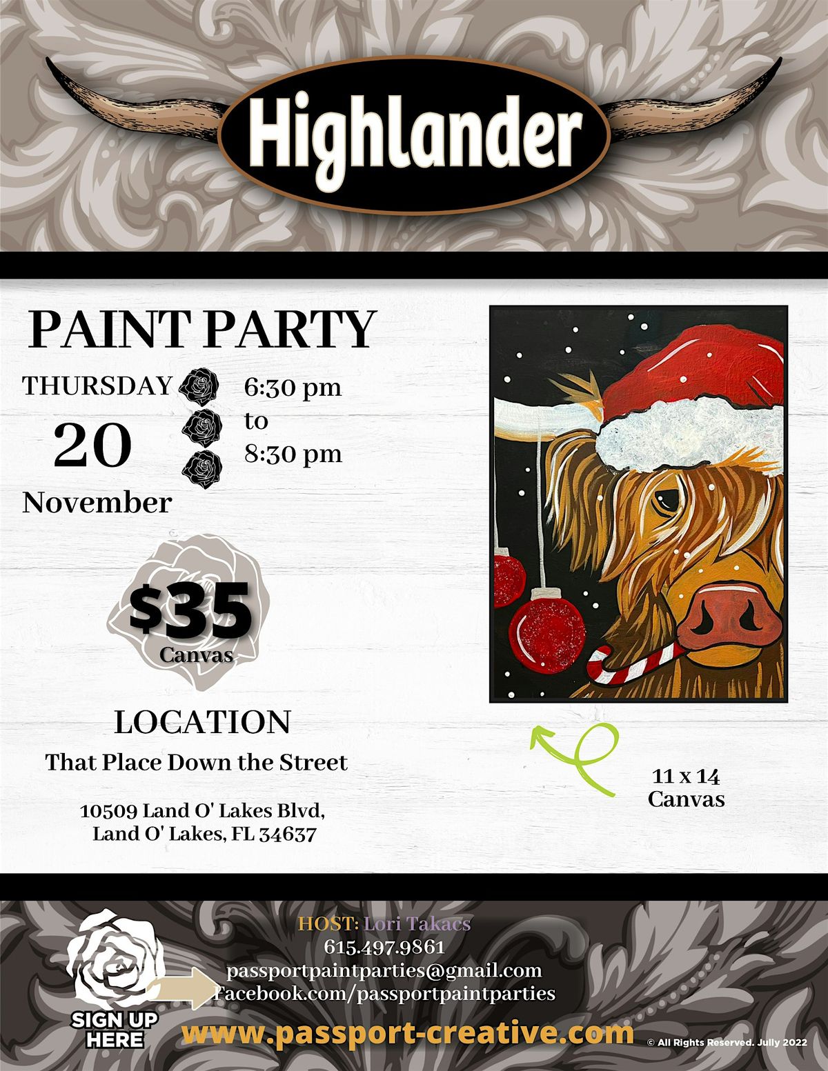 11.20.25 Holiday Highlander Paint and Sip at That Place Down the Street, 20 November | Event in Land O' Lakes