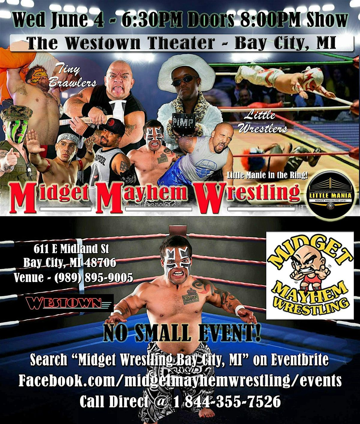 Midget Mayhem Wrestling Rips Through the Ring! Bay City MI 16+, 4 June | Event in Bay City | AllEvents