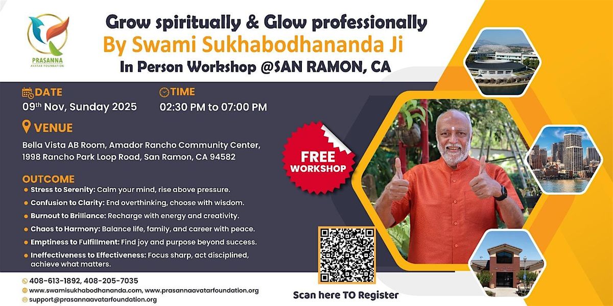Grow Spiritually & Glow Professionally By Swami Sukhabodhananda Ji, 9 November | Event in San Ramon | AllEvents
