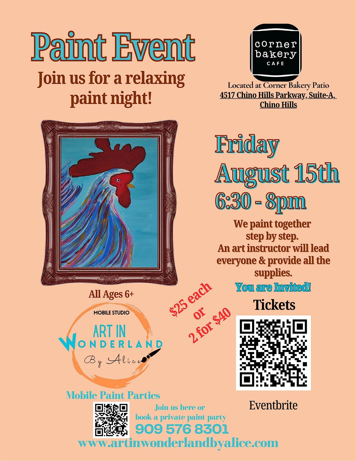 Paint Time at Corner Bakery Chino Hills, 15 August | Event in Chino Hills | AllEvents