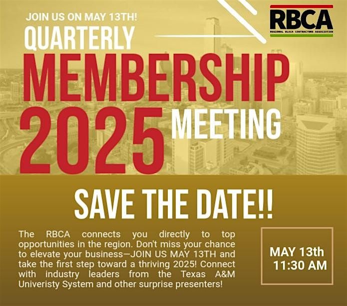 RBCA Quarterly Membership Meeting, 13 May | Event in Dallas | AllEvents