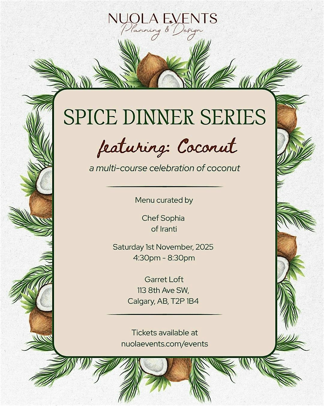 Spice Dinner Series: Coconut, 1 November | Event in Calgary | AllEvents