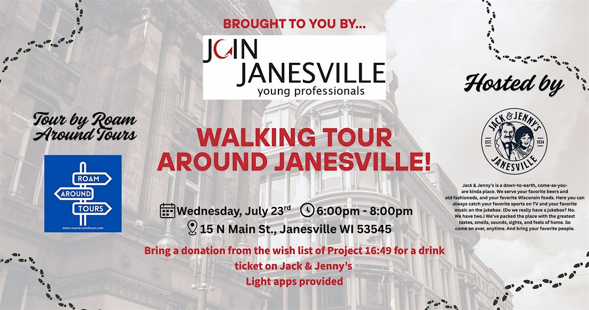 Walking tour with Roam Around Tours, Hosted at Jack & Jenny's, 23 July | Event in Janesville | AllEvents