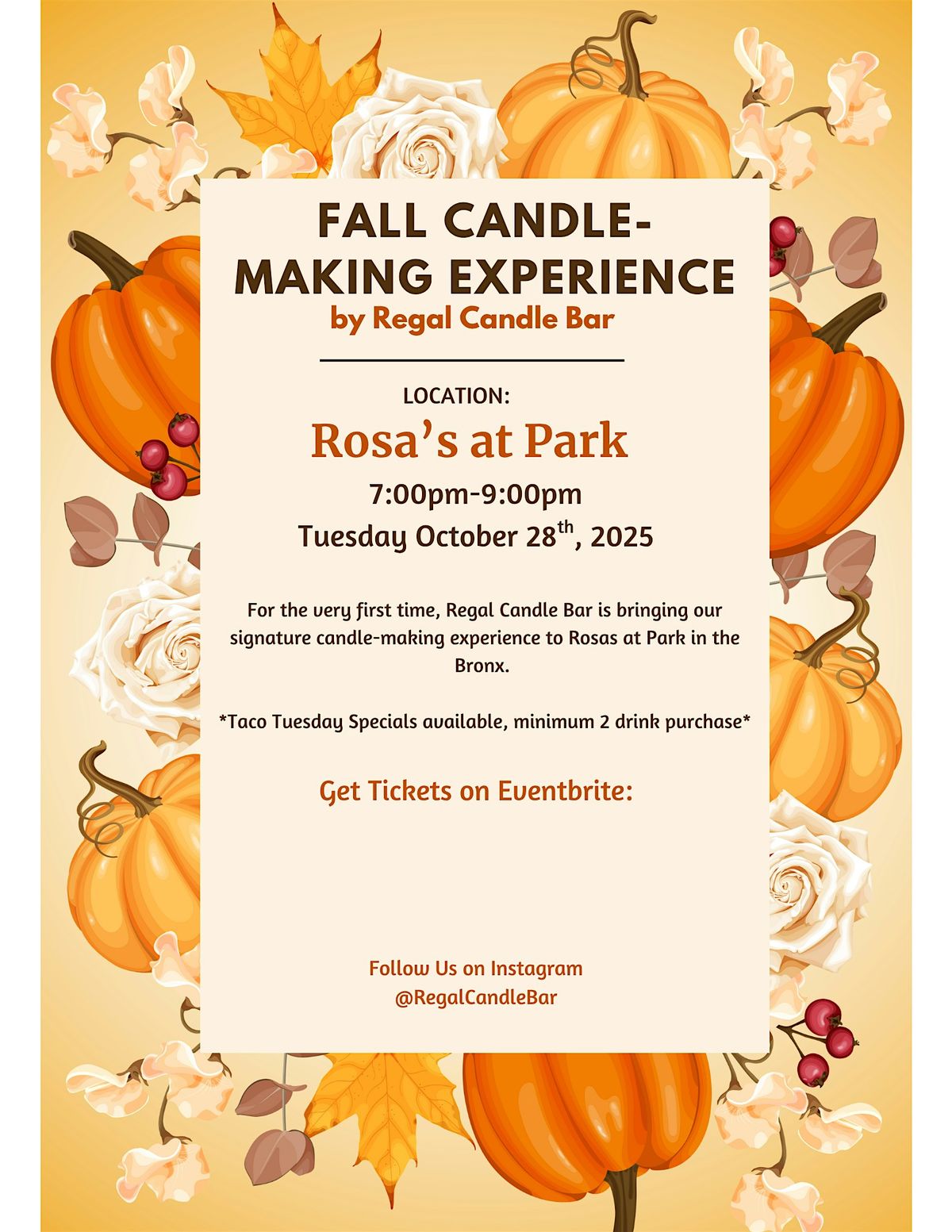 Fall Candle-Making Night at Rosas at Park | Hosted by Regal Candle Bar, 28 October | Event in The Bronx | AllEvents