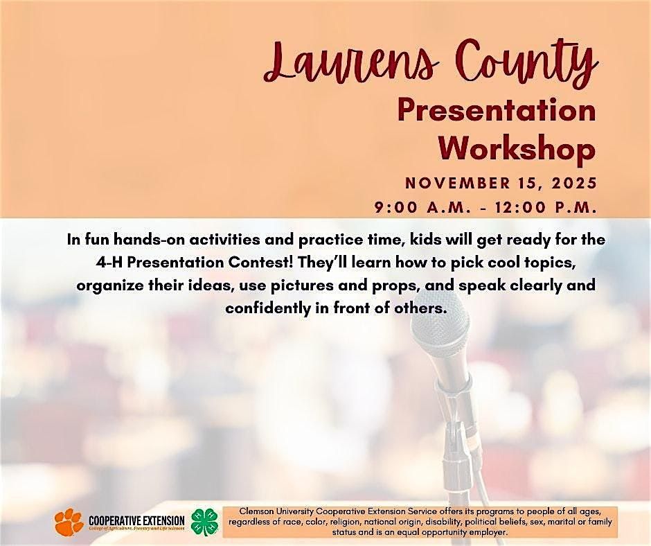 Laurens County 4-H Presentation Workshop, 15 November | Event in Laurens | AllEvents
