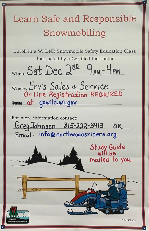 Snowmobile Safety Class, Erv's Sales & Service, Tomahawk, December 2