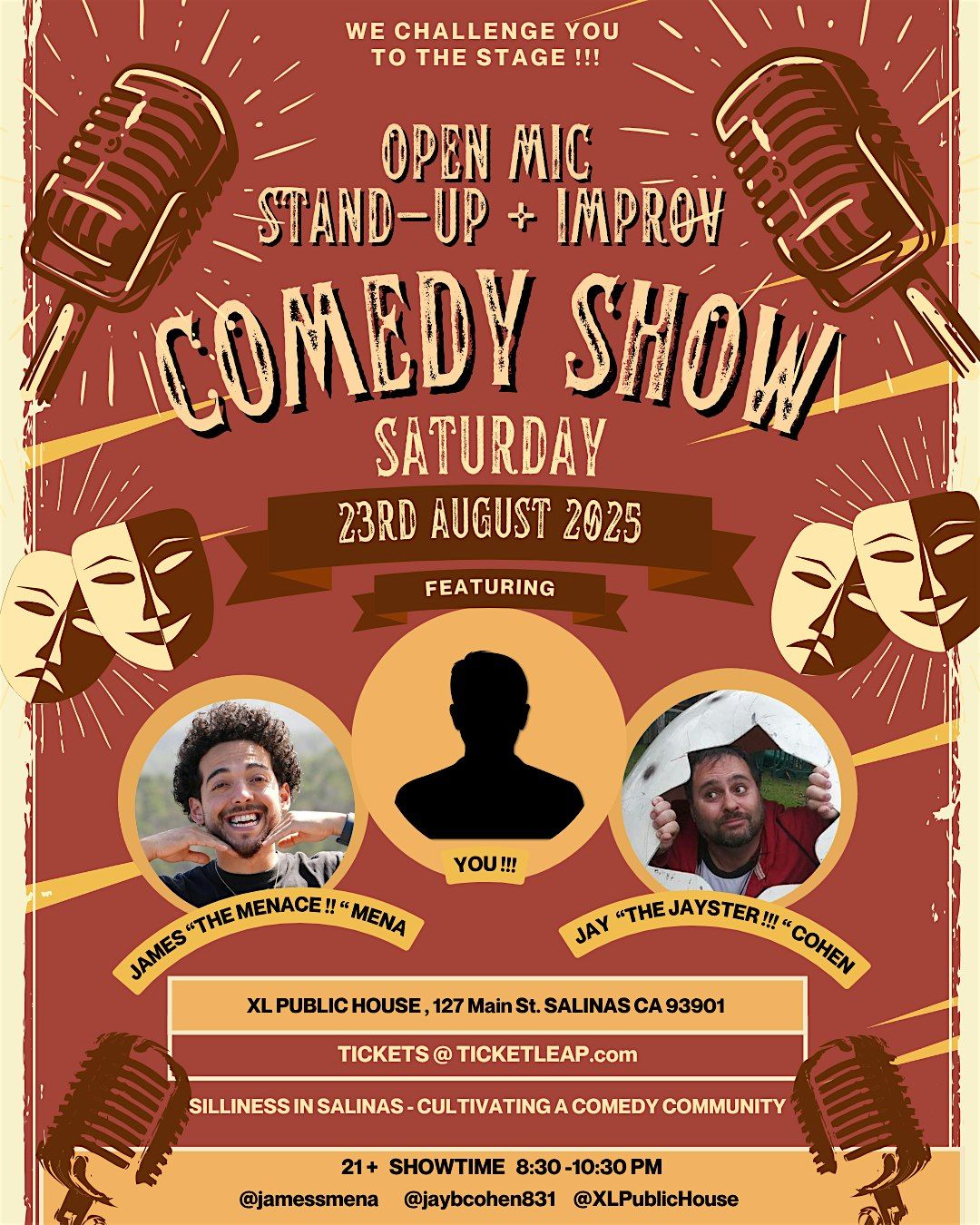 1 YEAR ANNIVERSARY COMEDY SHOW @ XL PUBLIC HOUSE, 23 August | Event in Salinas | AllEvents
