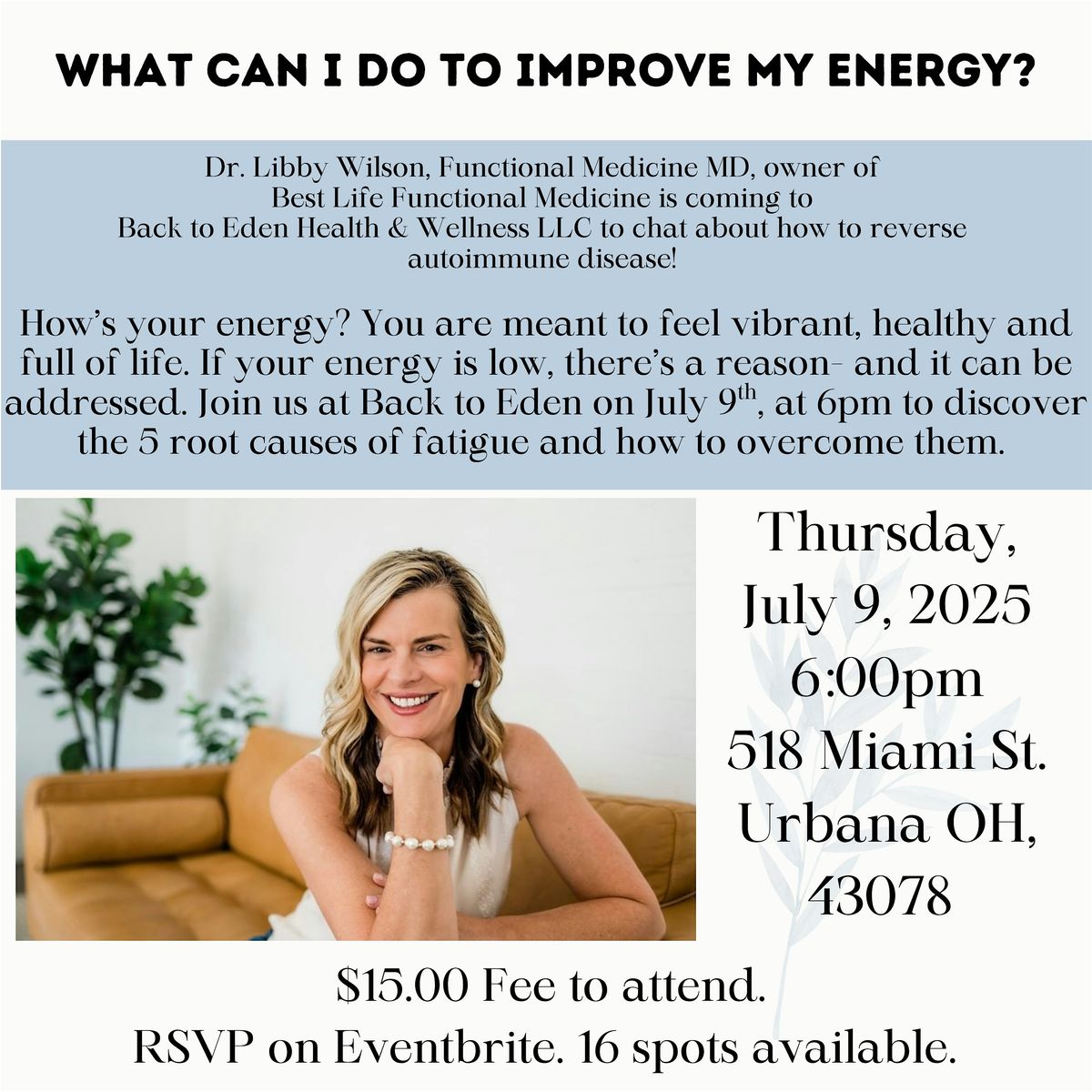 What can I do to improve my energy?, 9 July | Event in Urbana | AllEvents