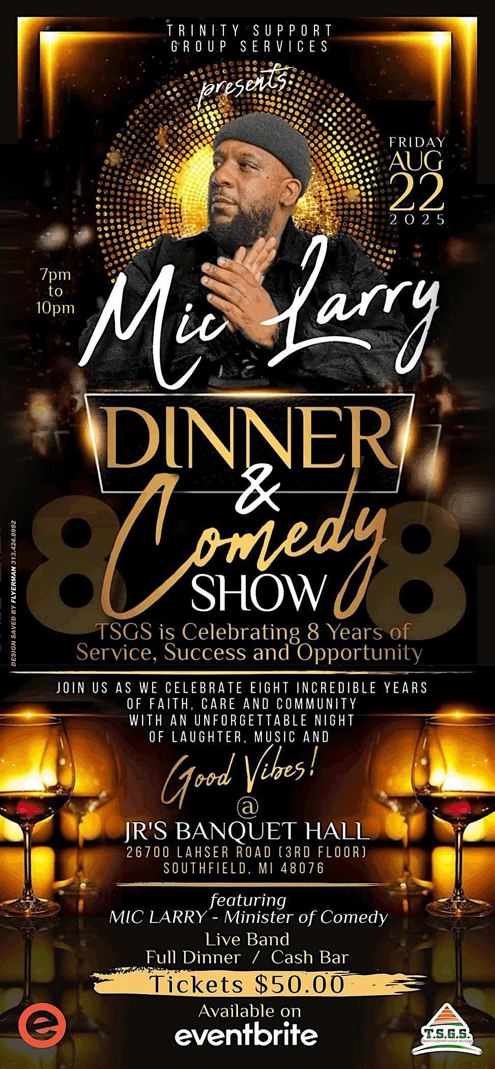 TSGS Presents: A Night of Laughter & Legacy with Mic Larry, 22 August | Event in Southfield | AllEvents