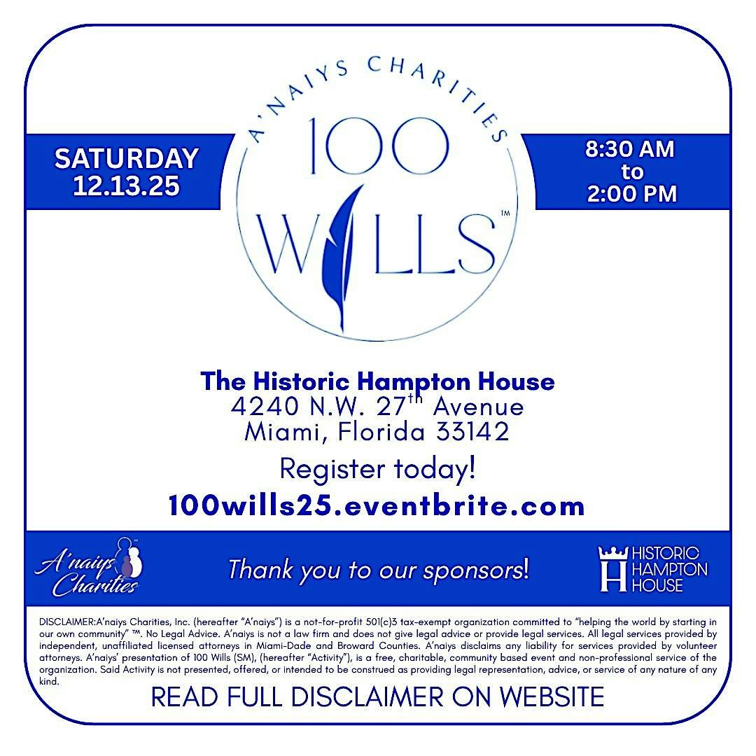 100 Wills (TM), 13 December | Event in Miami | AllEvents