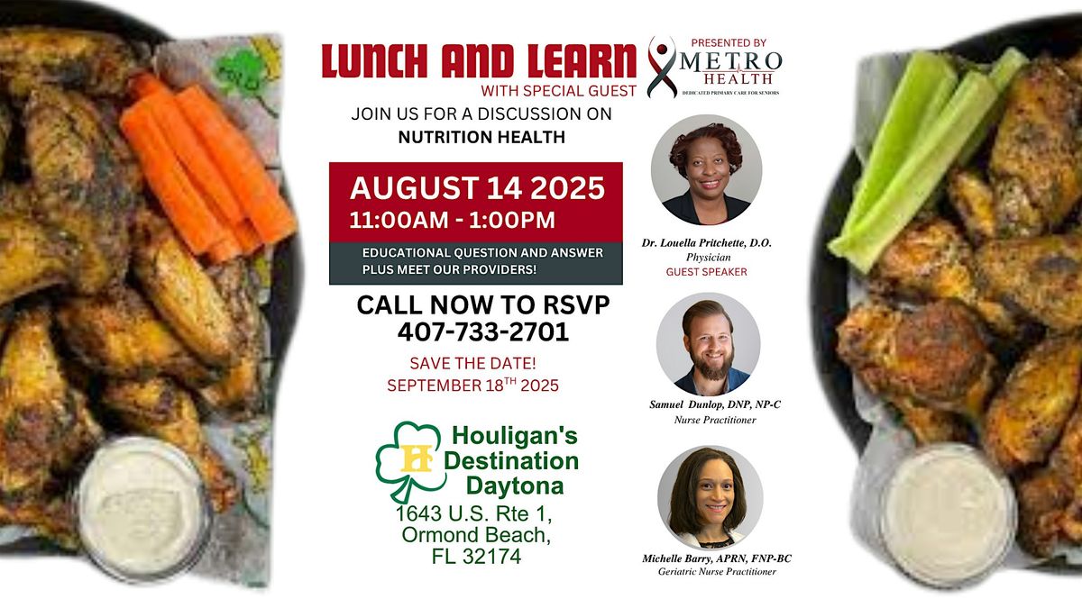 Free for Seniors Lunch & Learn  at Houligan's Destination  Daytona, 14 August | Event in Ormond Beach