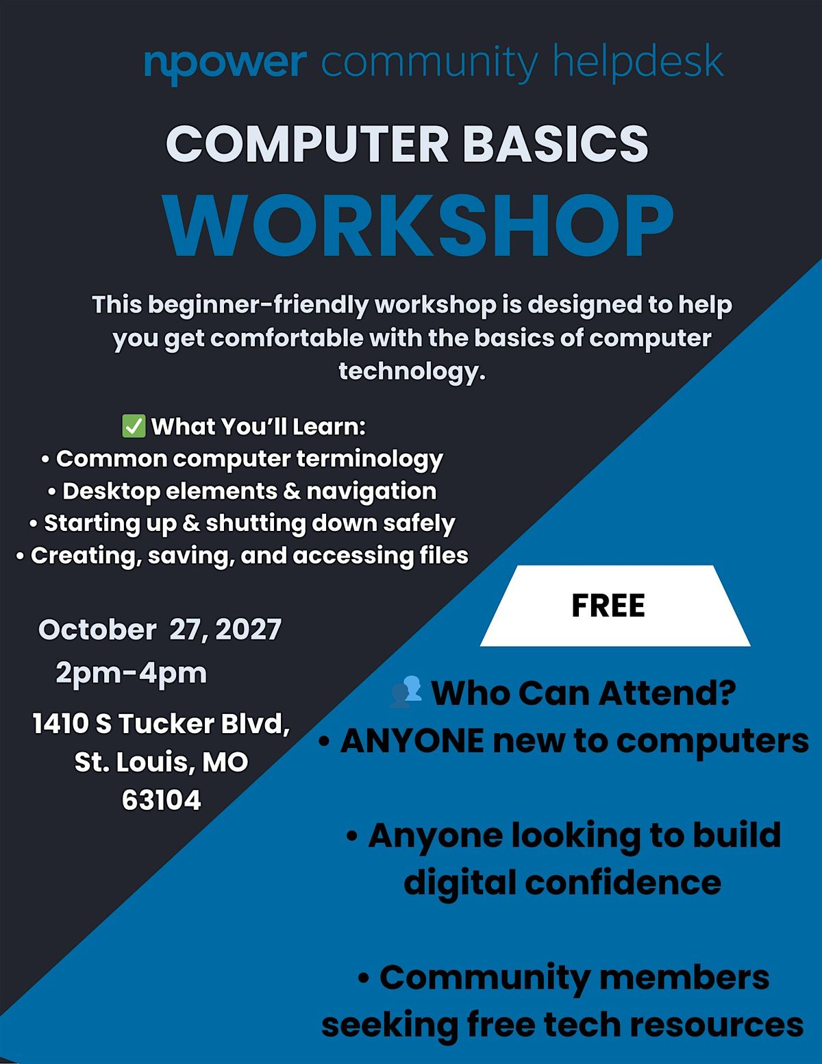 FREE Computer Basics Workshop!!!!, 27 October | Event in St. Louis | AllEvents