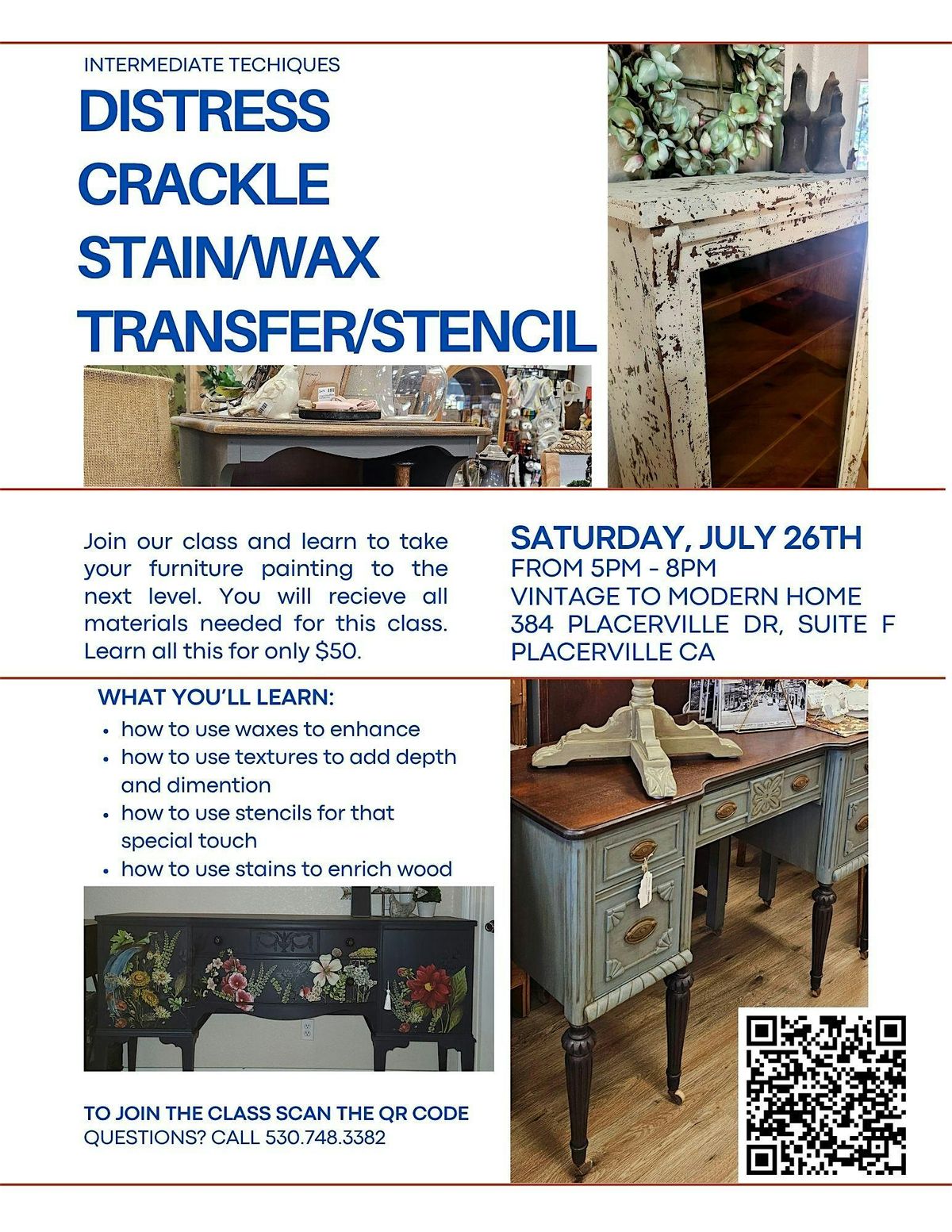 Intermediate Techniques For Furniture Painting, 26 July | Event in Placerville | AllEvents