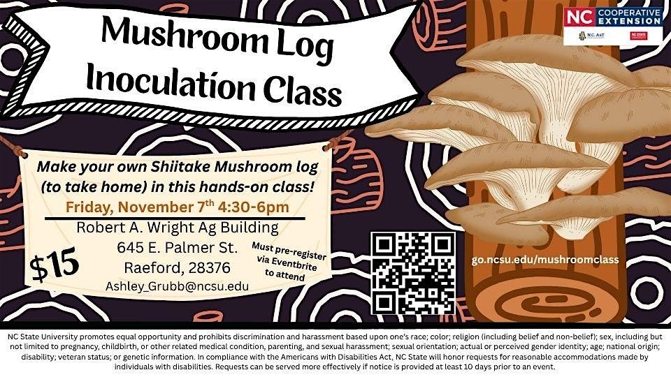 Mushroom Log Inoculation Class, 7 November | Event in Raeford | AllEvents