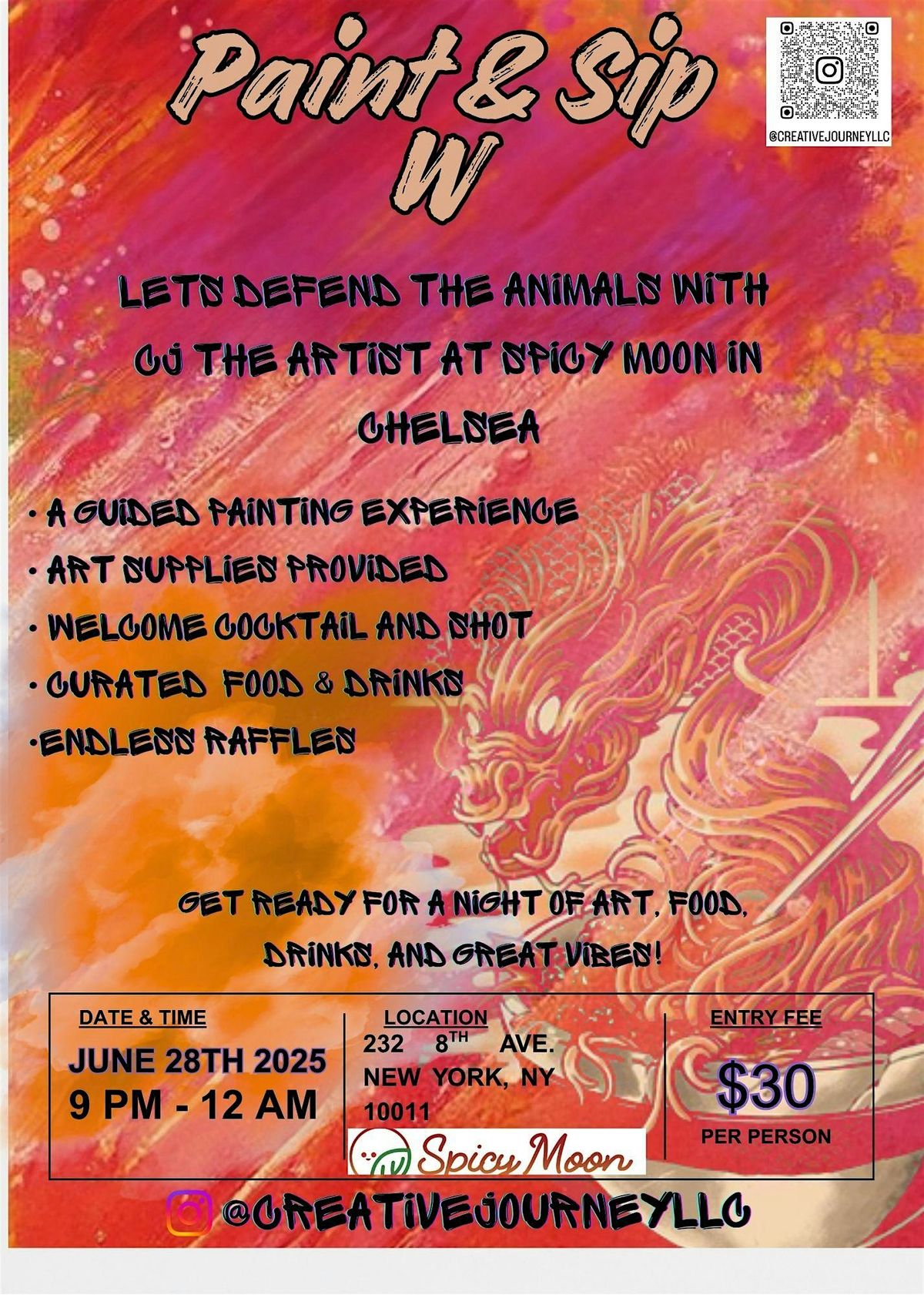 Paint n' Sip w CJ  at Spicy Moon, 28 June | Event in New York | AllEvents