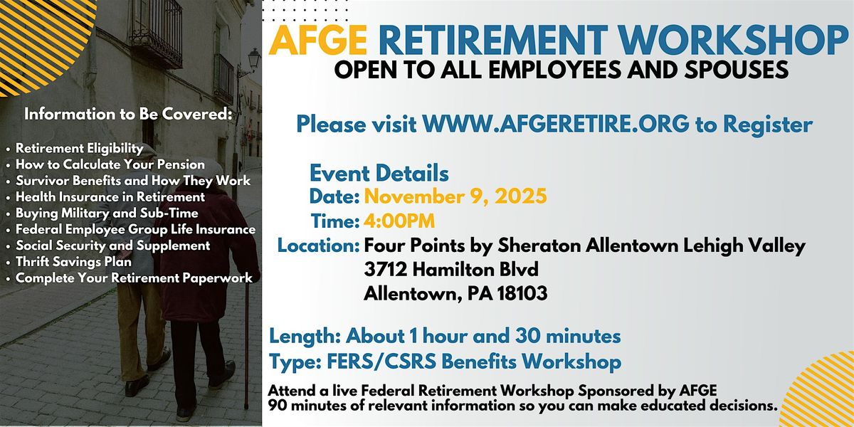 FERS/CSRS Benefits Workshop Allentown - 11/09/25, 9 November | Event in Allentown | AllEvents