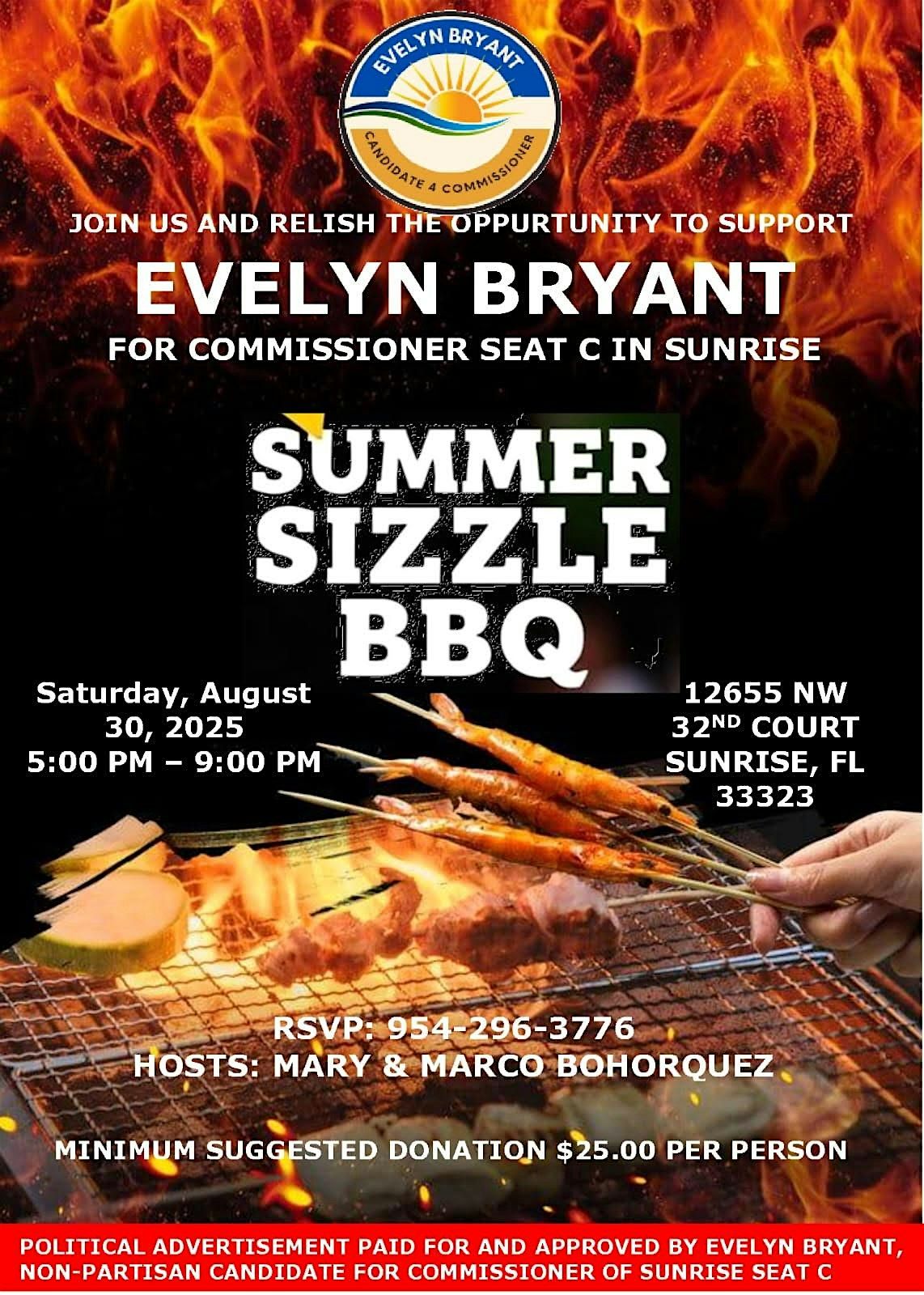 Candidate Evelyn Bryant, Summer Sizzle BBQ, 8 September | Event in Sunrise | AllEvents
