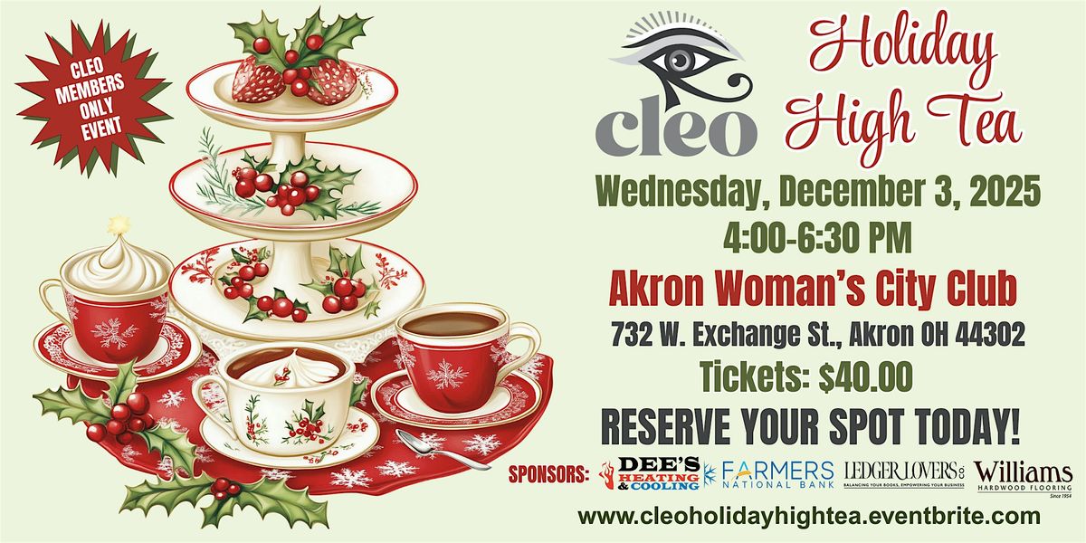 CLEO Holiday High Tea - A Members Only Event, 3 December | Event in Akron | AllEvents
