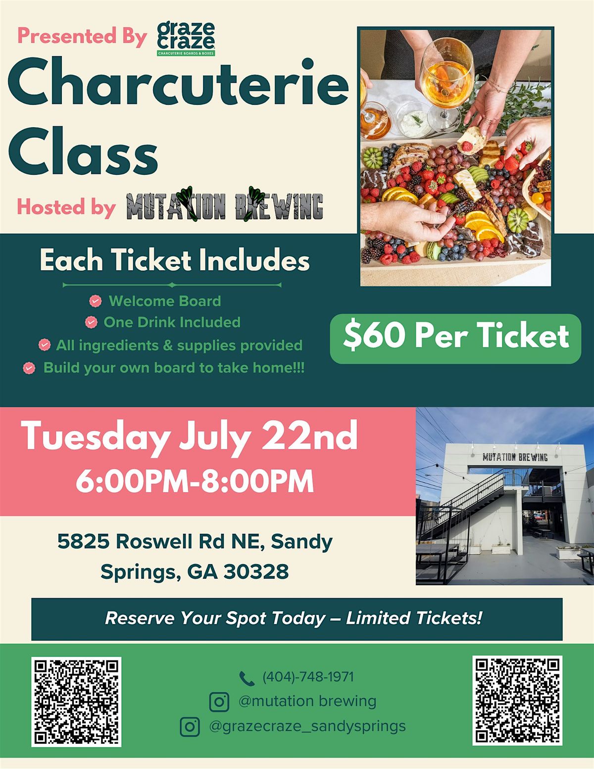 Charcuterie Class with Graze Craze and Mutation Brewing, 22 July | Event in Sandy Springs | AllEvents