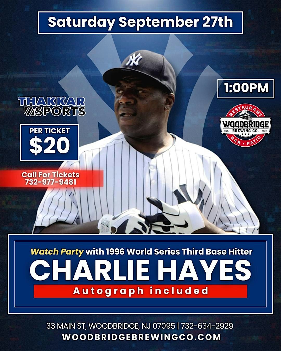 Yankees Watch Party w/ Charlie Hayes, 27 September | Event in Woodbridge Township | AllEvents