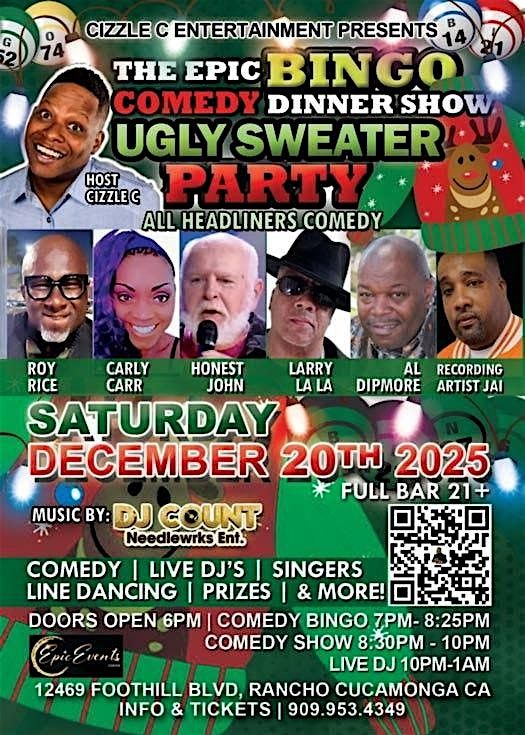 The Epic Bingo Comedy Dinner Show Ugly Sweater Party, 20 December | Event in Rancho Cucamonga | AllEvents