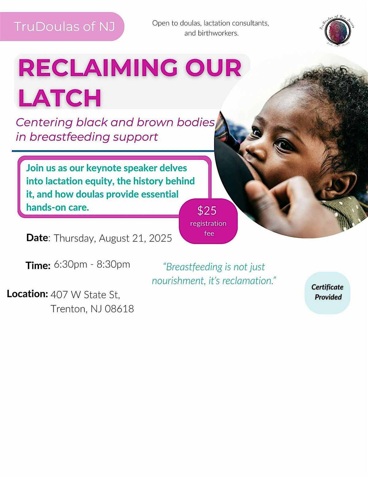 Reclaiming Our Latch: Centering Black & Brown Bodies in Breastfeeding, 21 August | Event in Trenton | AllEvents