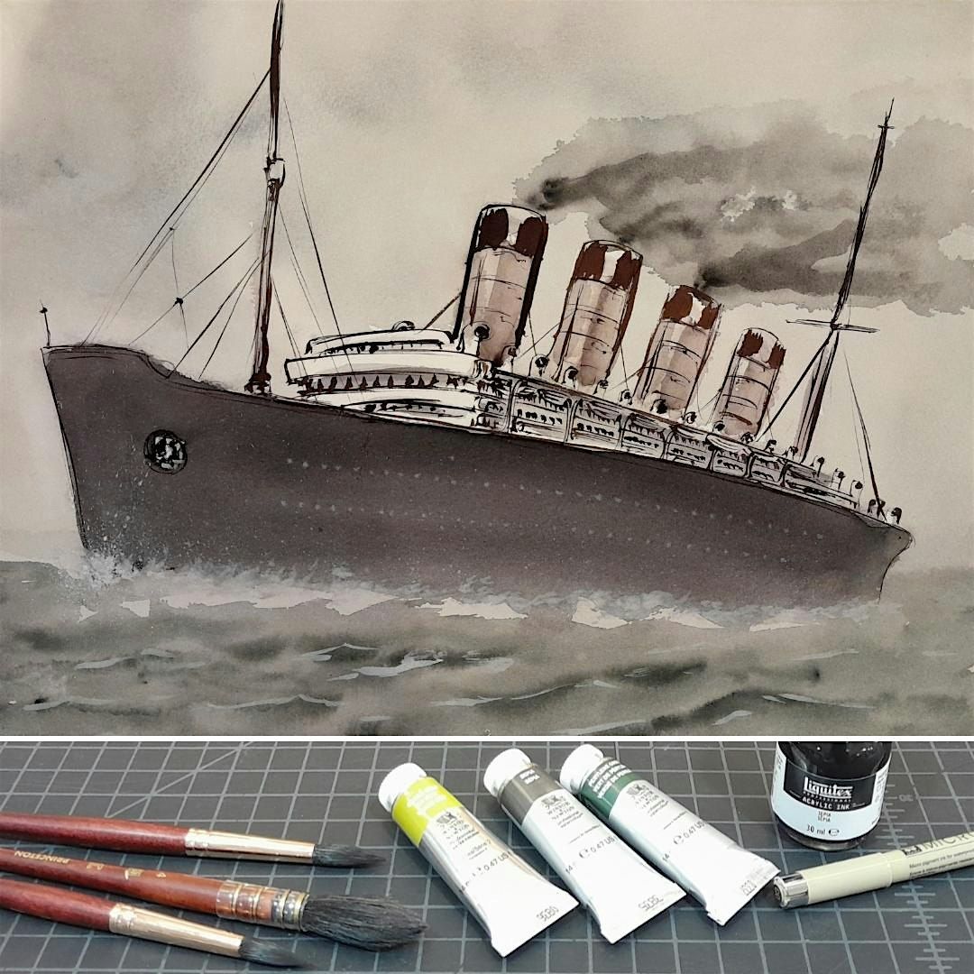 July Paint and Sip - Ocean Liner in Water Color and Ink, 25 July | Event in Westbury | AllEvents