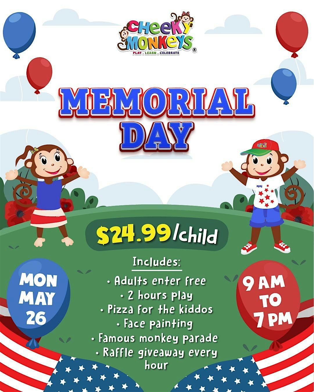 Cheeky Monkeys Arlington - Memorial Day, 26 May | Event in Arlington | AllEvents