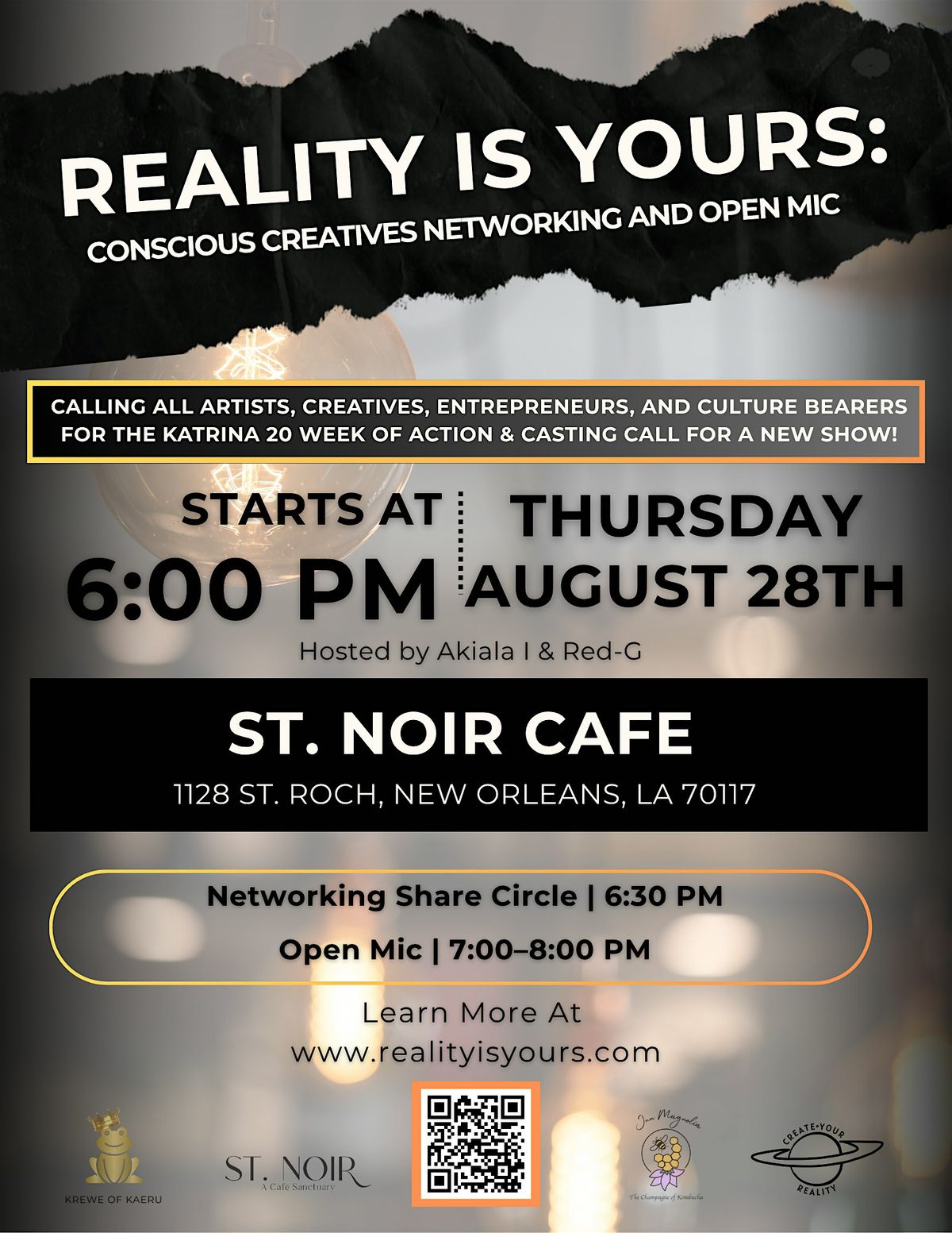 Reality Is Yours: Conscious Creatives Networking & Open Mic, 28 August | Event in New Orleans | AllEvents