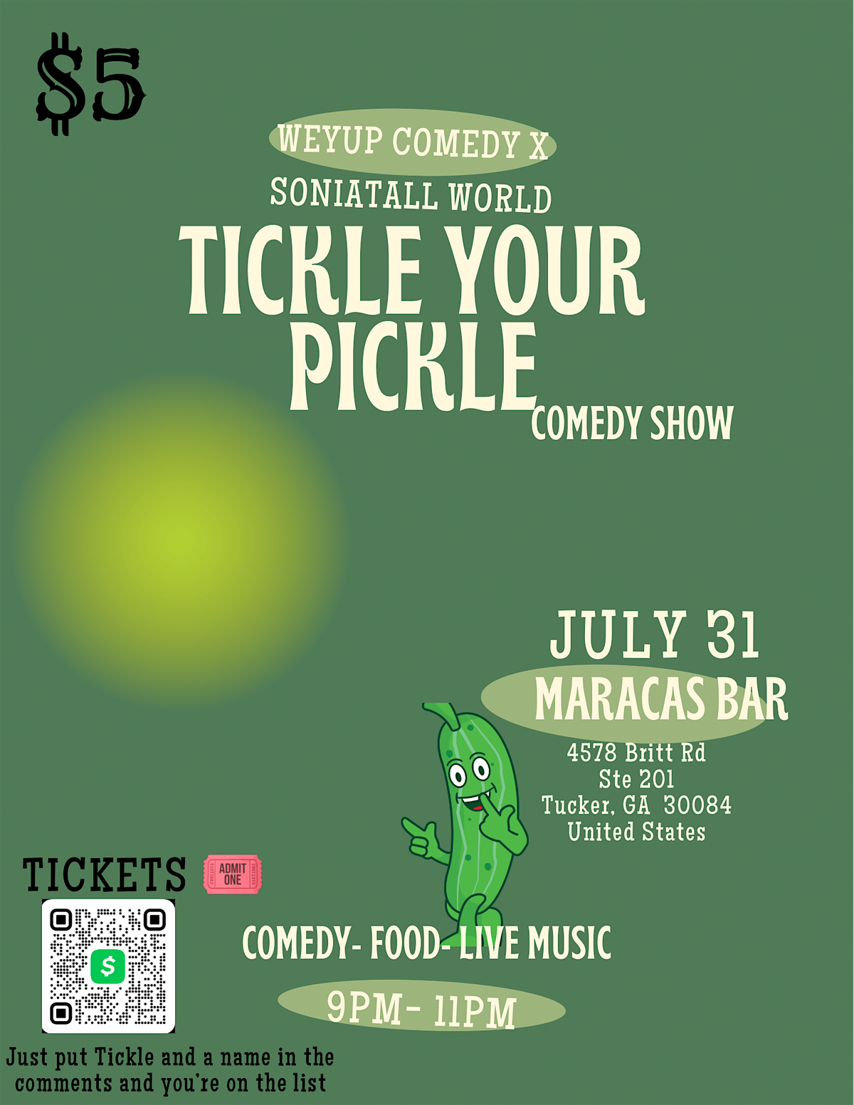 Tickle Your Pickle Comedy Show, 31 July | Event in Tucker | AllEvents